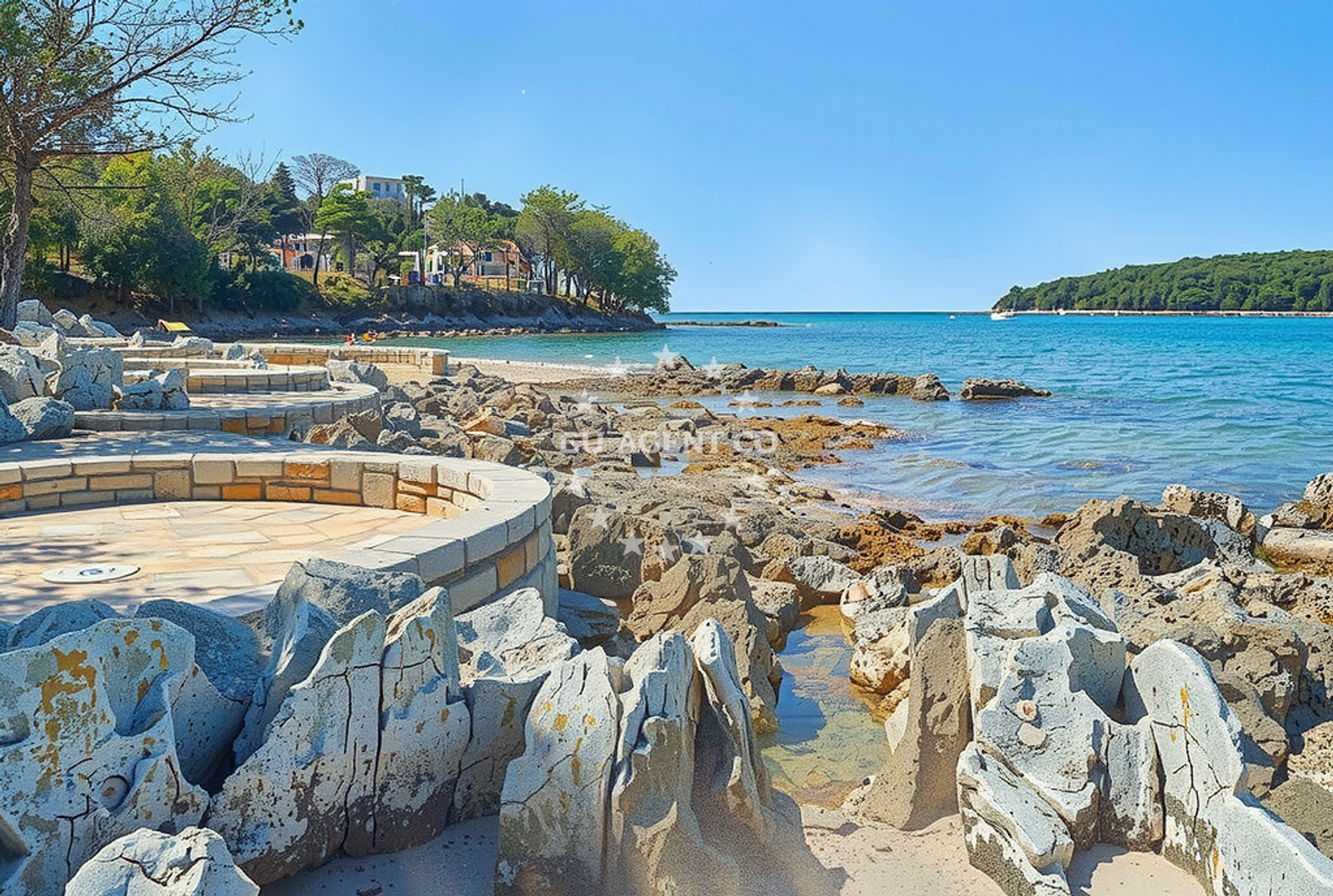 Shoreline and swimming area at Sunset, Funtana Beach in Sunset