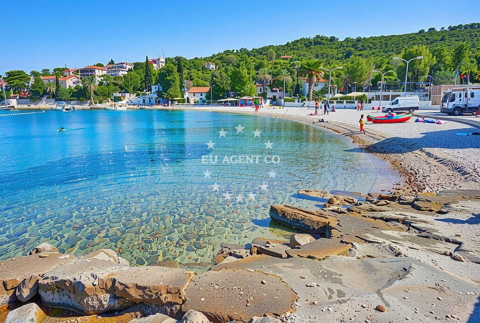 Beach facilities and surroundings at Supetar, Nečujam (Šolta) Beach in Supetar