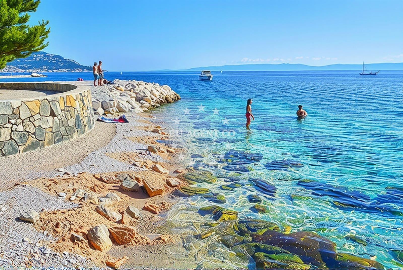Shoreline and swimming area at Sutikla, Podgora Beach in Sutikla