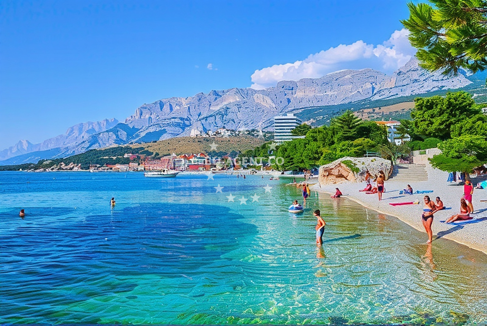 Sea and coastal view of Sutikla, Podgora Beach in Sutikla