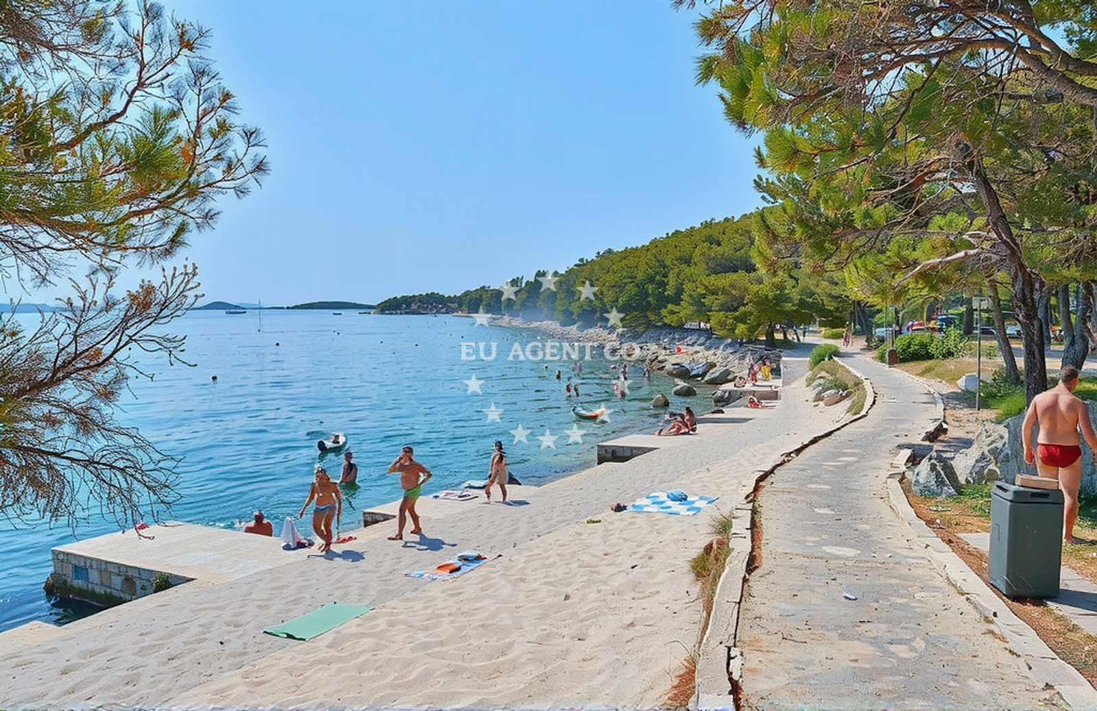 Beach facilities and surroundings at Sveti Andrija, Tisno (Murter) Beach in Sveti Andrija