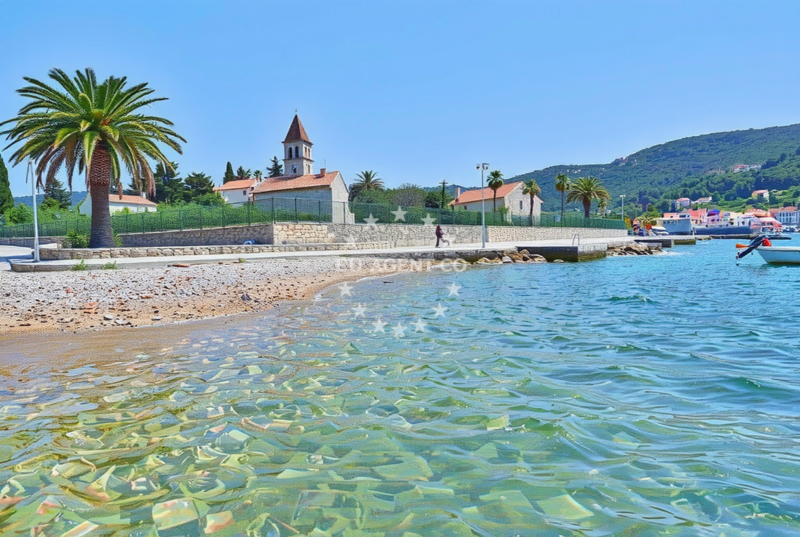 Sea and coastal view of Sveti Jerolim, Vis (Vis) Beach in Sveti Jerolim