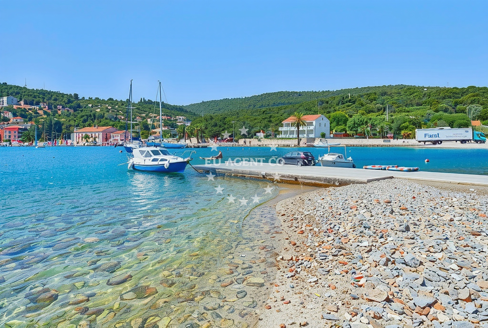 Beach facilities and surroundings at Sveti Jerolim, Vis (Vis) Beach in Sveti Jerolim