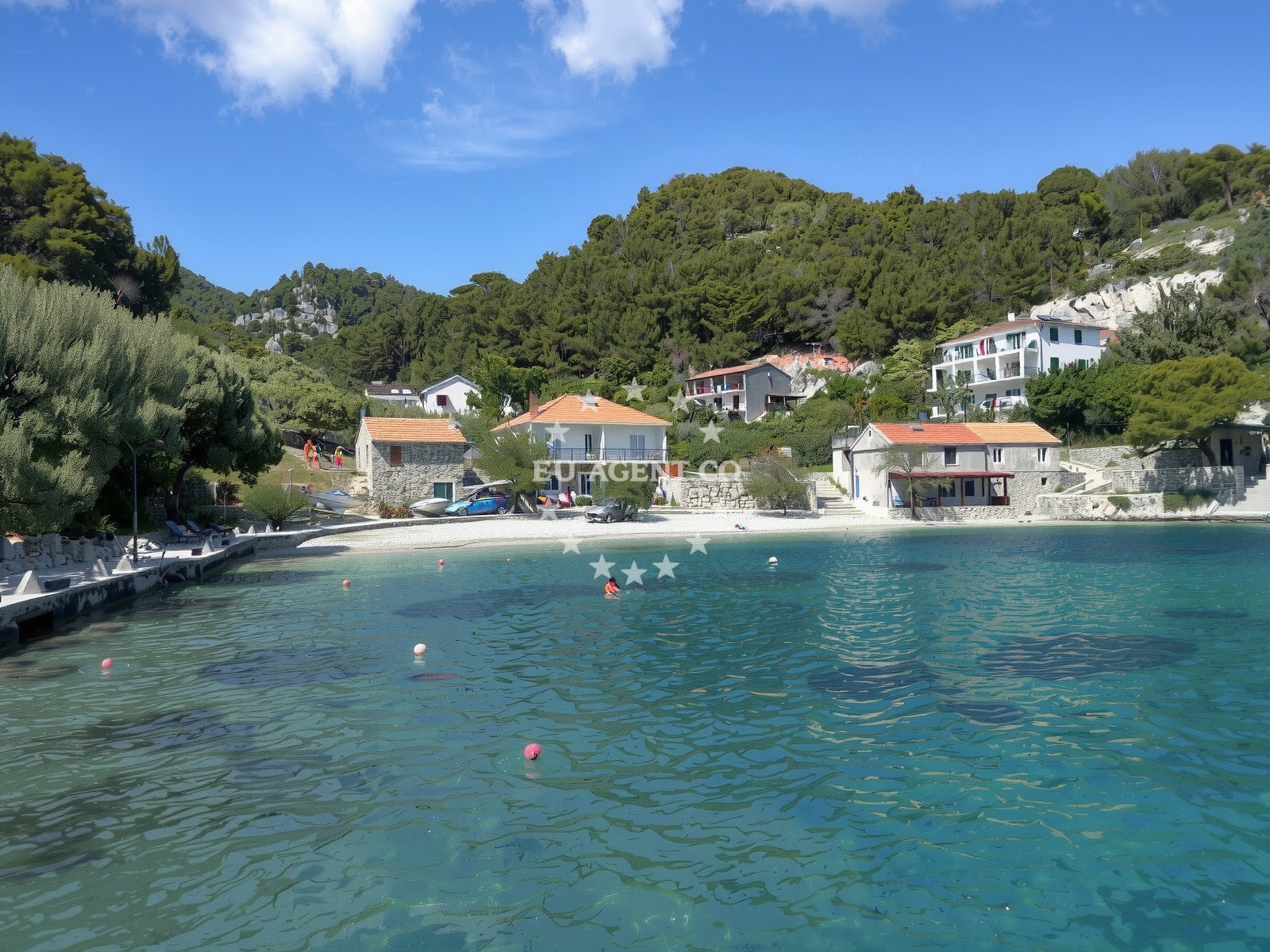 Shoreline and swimming area at Torac beach in , Gdinj