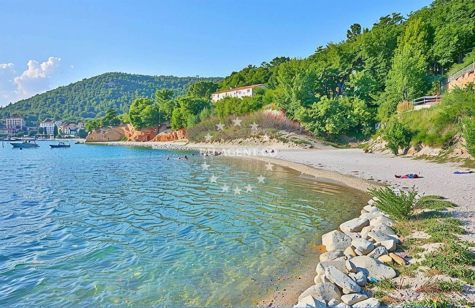 Sea and coastal view of Trget: beaches and coves (3) in Trget