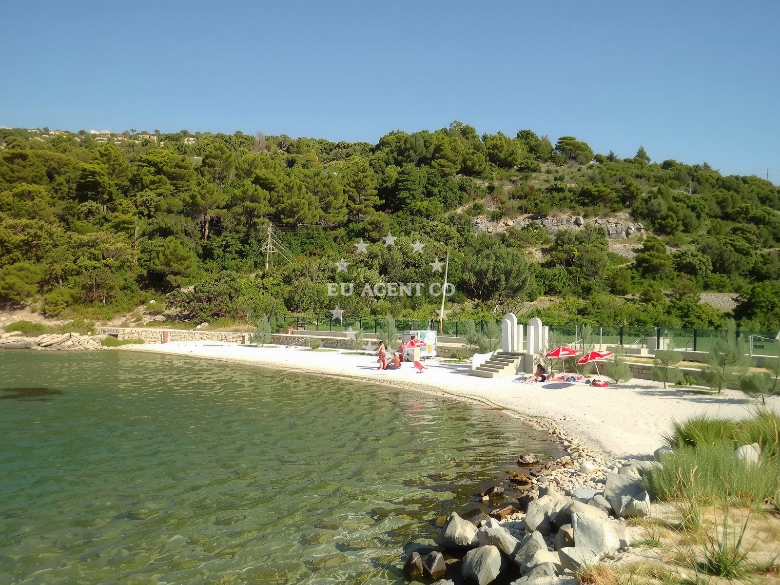 Beach facilities and surroundings at Trstena beach in Vela Lozna (Postira), Postira