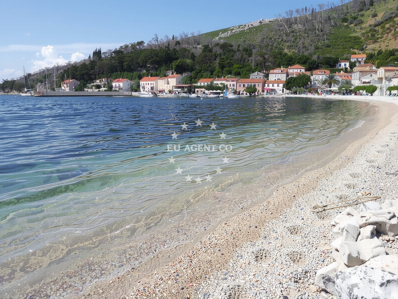 Sea and coastal view of Trstenik beach in , Trstenik