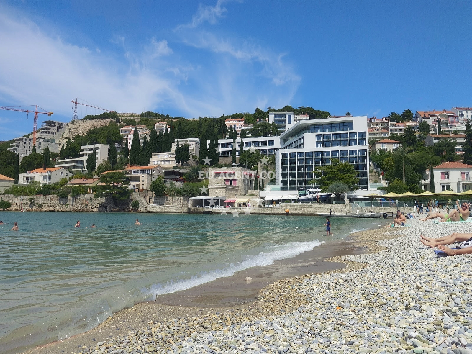 Sea and coastal view of Uvala Lapad beach in Masarykov put 3D, Dubrovnik