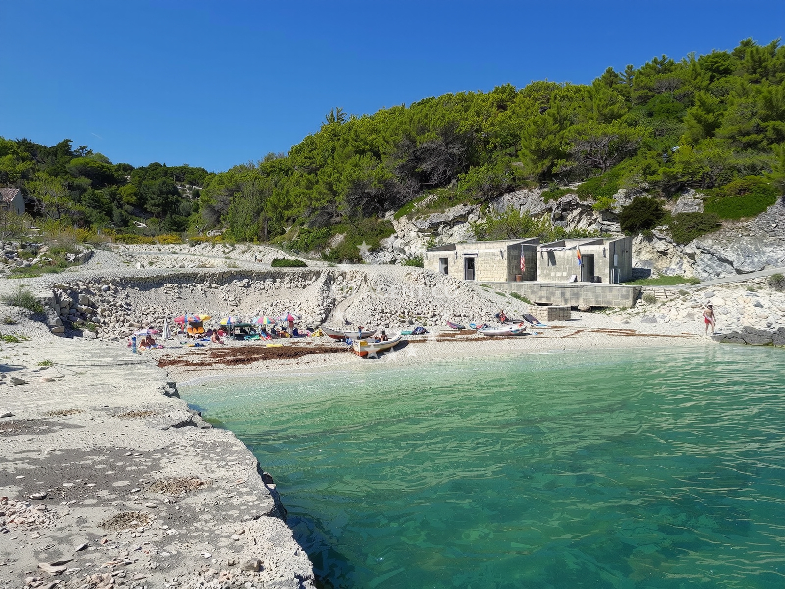 Beach facilities and surroundings at Uvala Voscica II in , Povlja