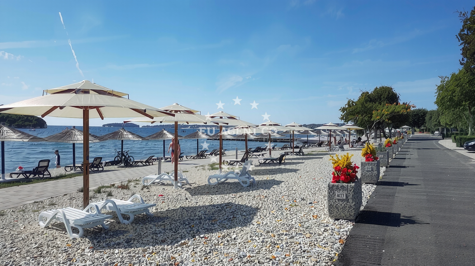 Sea and coastal view of Val Saline beach in Monsena 1, Rovinj