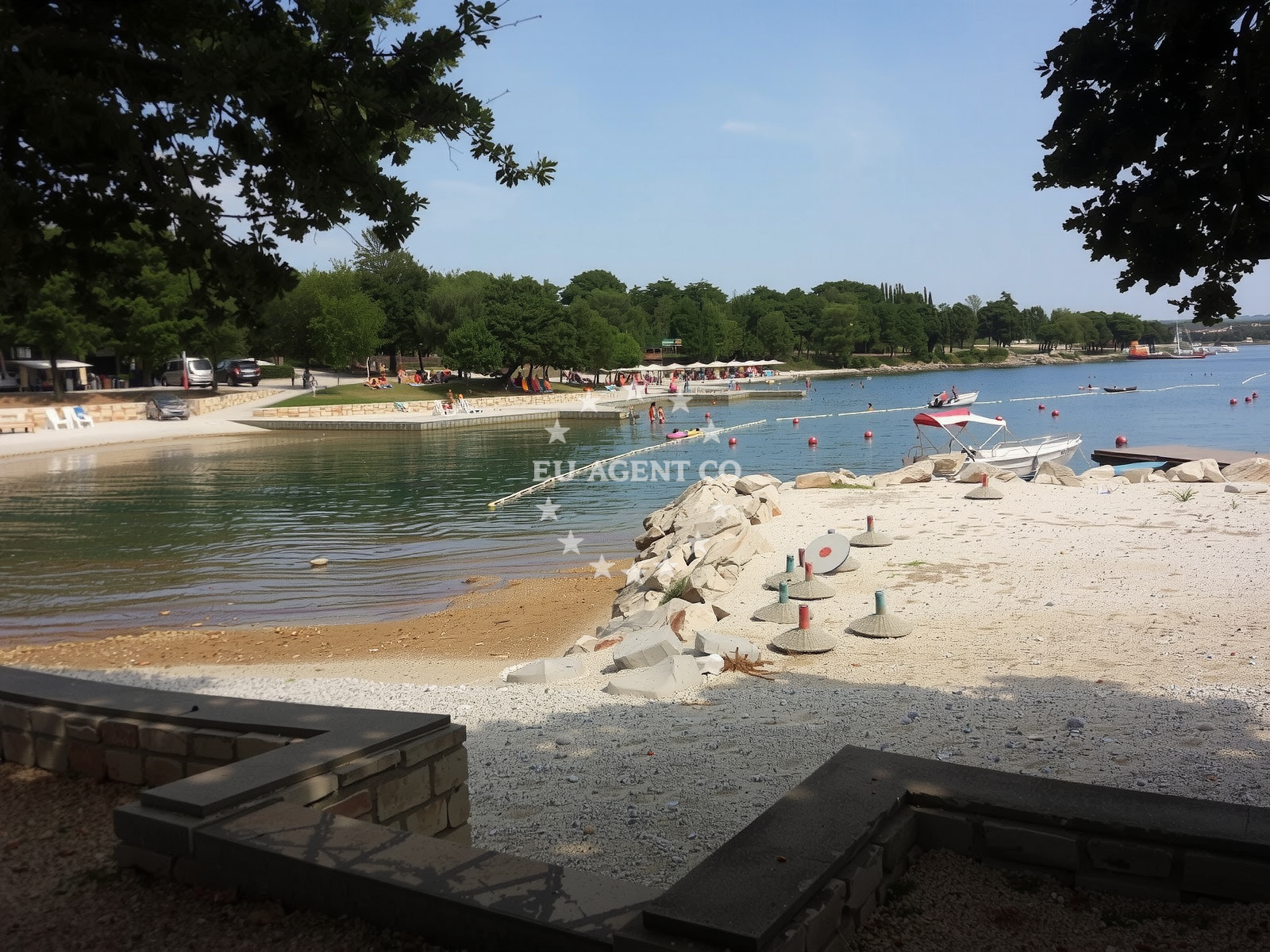 Beach facilities and surroundings at Vala beach in Bijela uvala, Poreč
