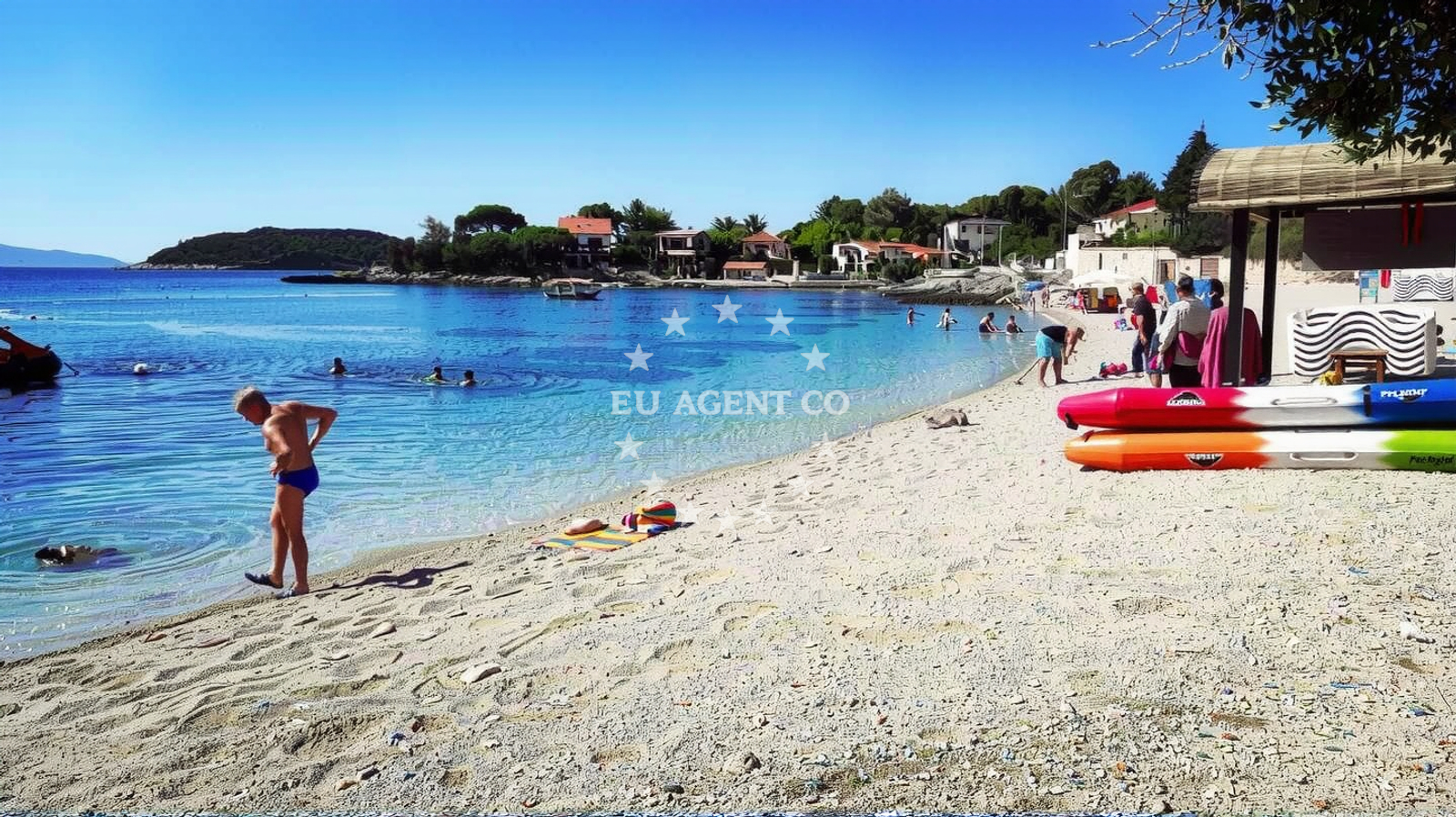 Shoreline and swimming area at Vela Prizba beach in 20217, Blato, Croatia, Prizba