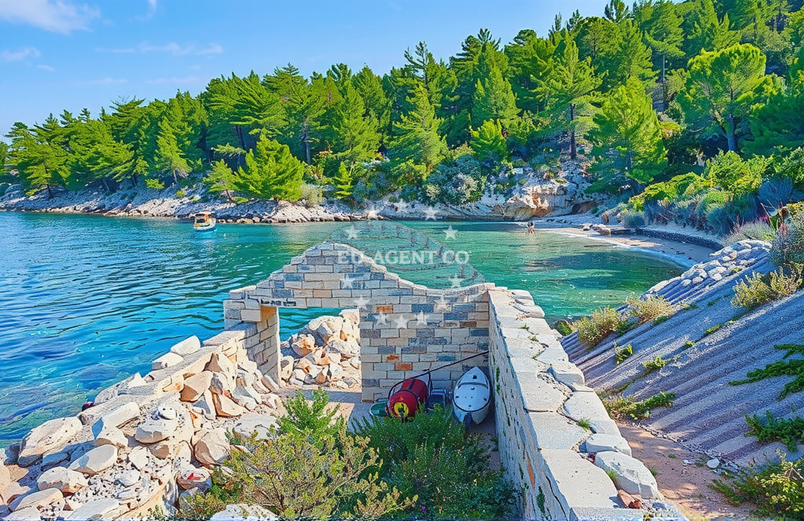 Sea and coastal view of Vela Stiniva, Vela Luka (Korčula) in Vela Stiniva