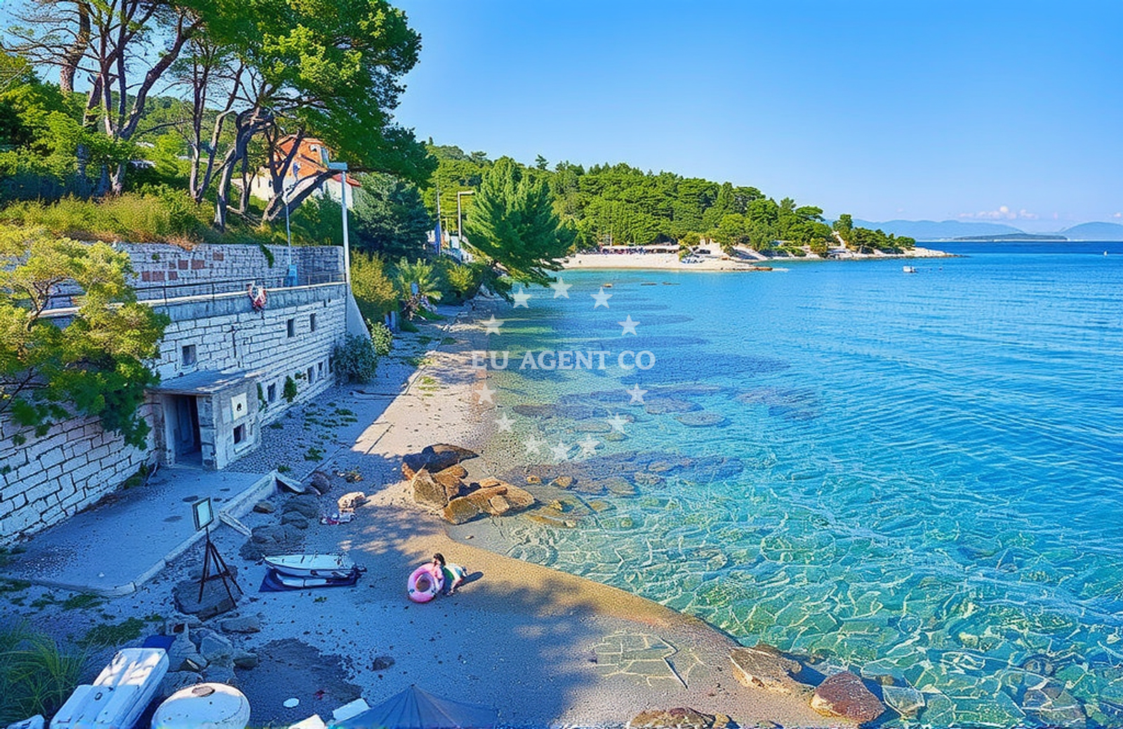 Sea and coastal view of Veli dolac (dog beach), Stomorska (Šolta) in Veli dolac (plaža za pse)