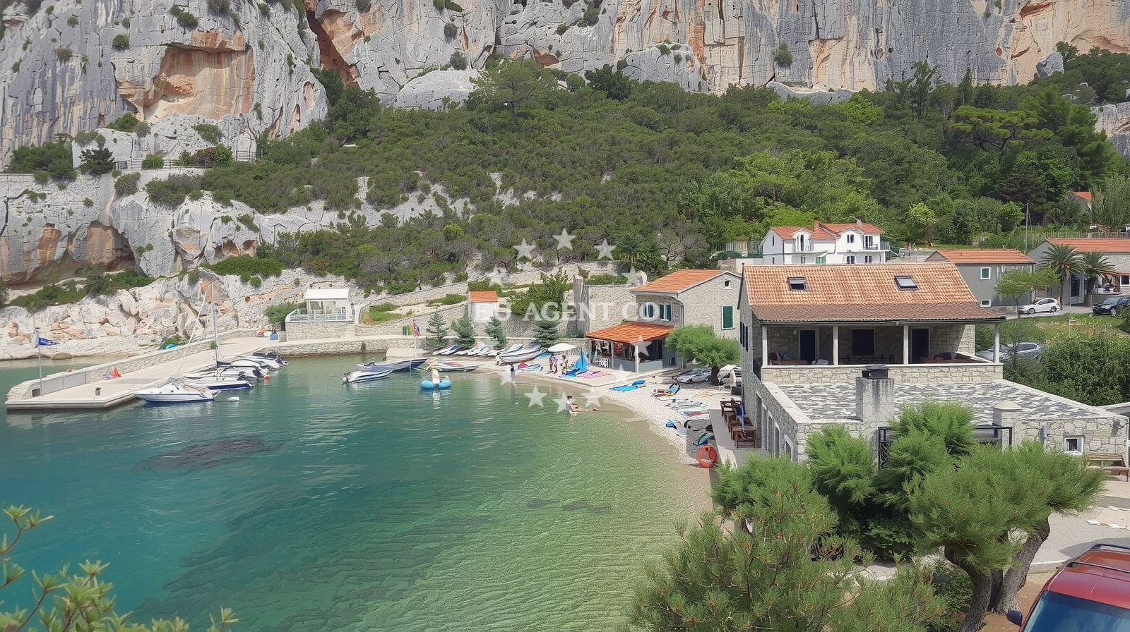 Sea and coastal view of Velika Stiniva beach in Uvala Vela Stiniva, Zastražišće
