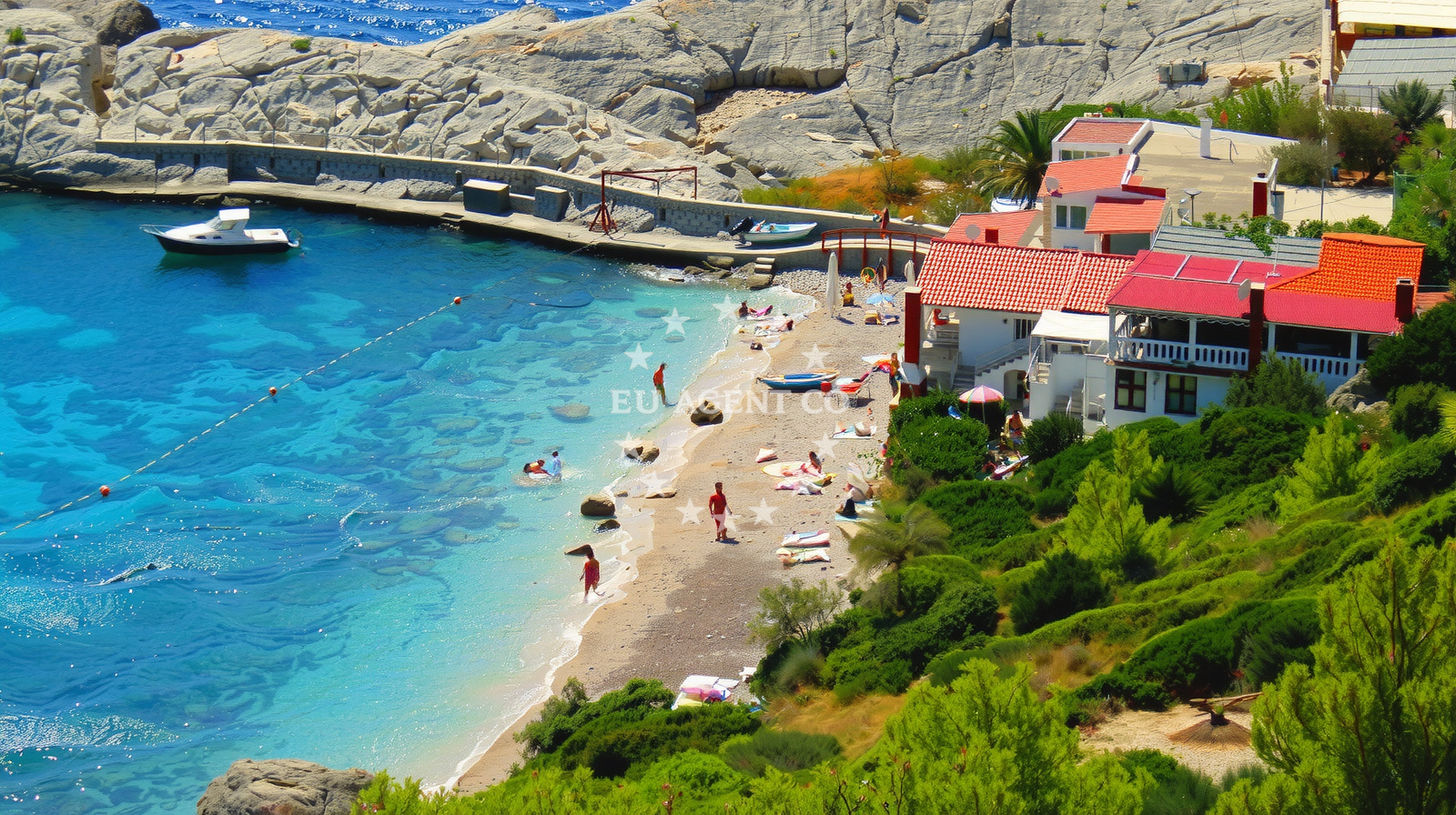 Beach facilities and surroundings at Velo Zarace beach in Milna, Malo Grablje