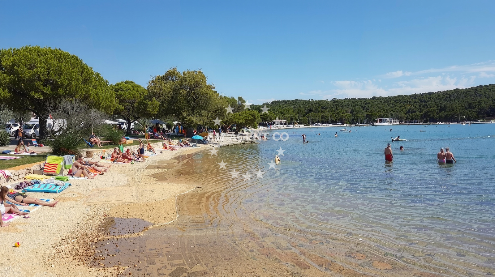 Shoreline and swimming area at Vestar beach II in Vestar 1, Rovinj