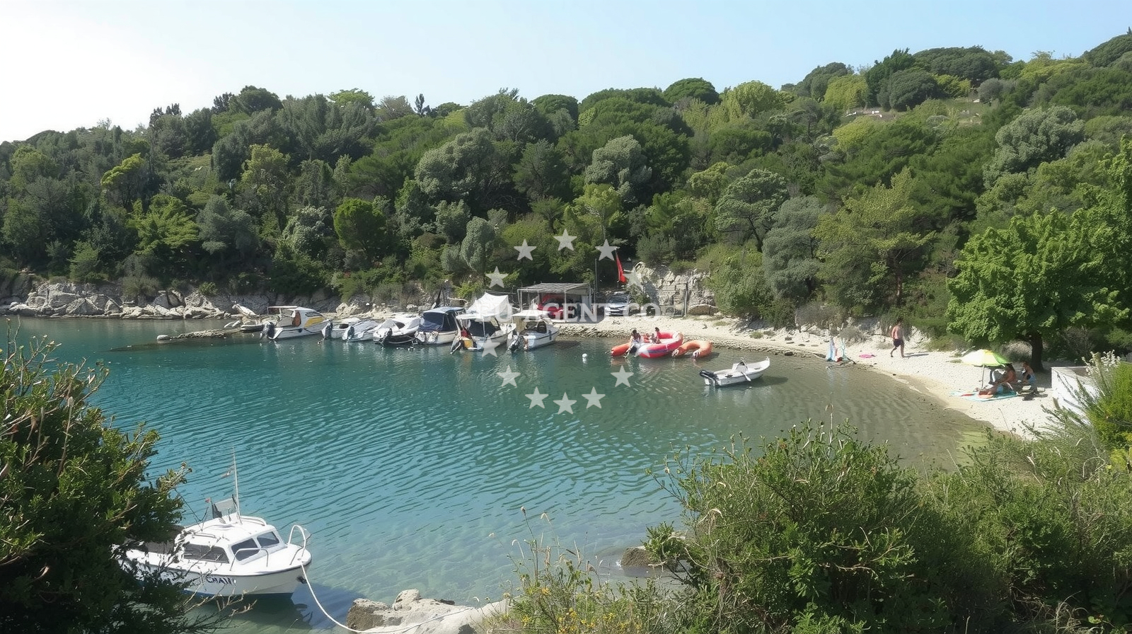 Shoreline and swimming area at Y beach in Bok od Brozica 100, Vrh, Krk