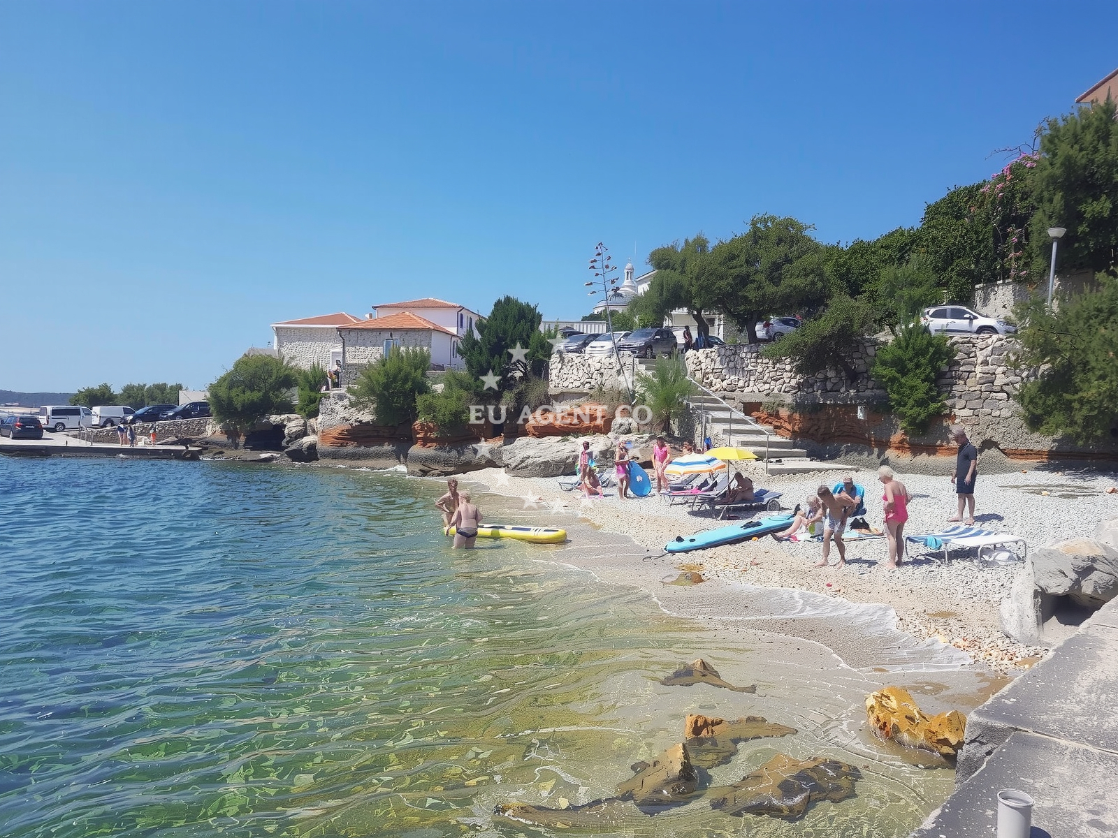 Shoreline and swimming area at Zavala beach in , Jelsa