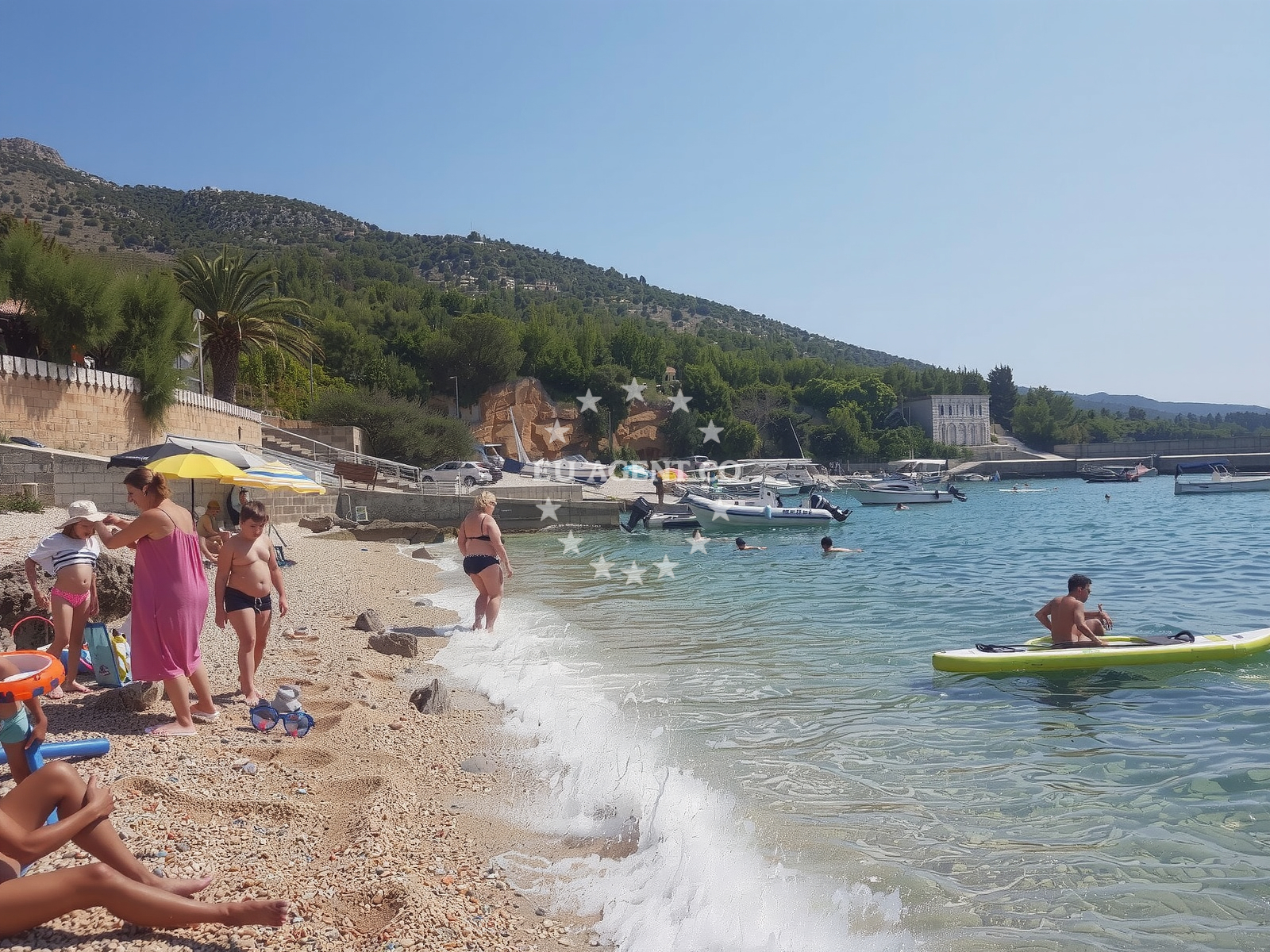 Beach facilities and surroundings at Zavala beach in , Jelsa