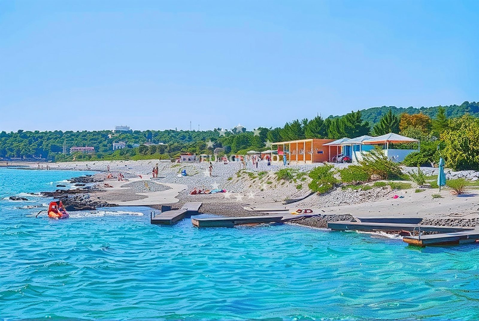 Beach facilities and surroundings at Zecevo beach II in 2 Rtić, Zečevo