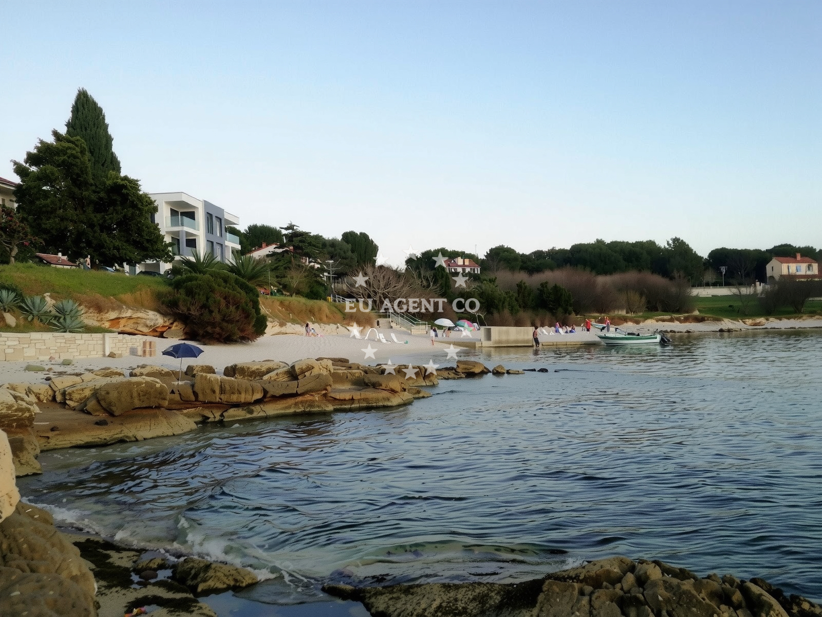 Shoreline and swimming area at Zelenika beach in Stoja 4, Pula