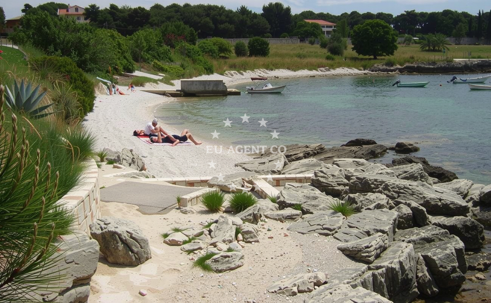 Beach facilities and surroundings at Zelenika beach in Stoja 4, Pula