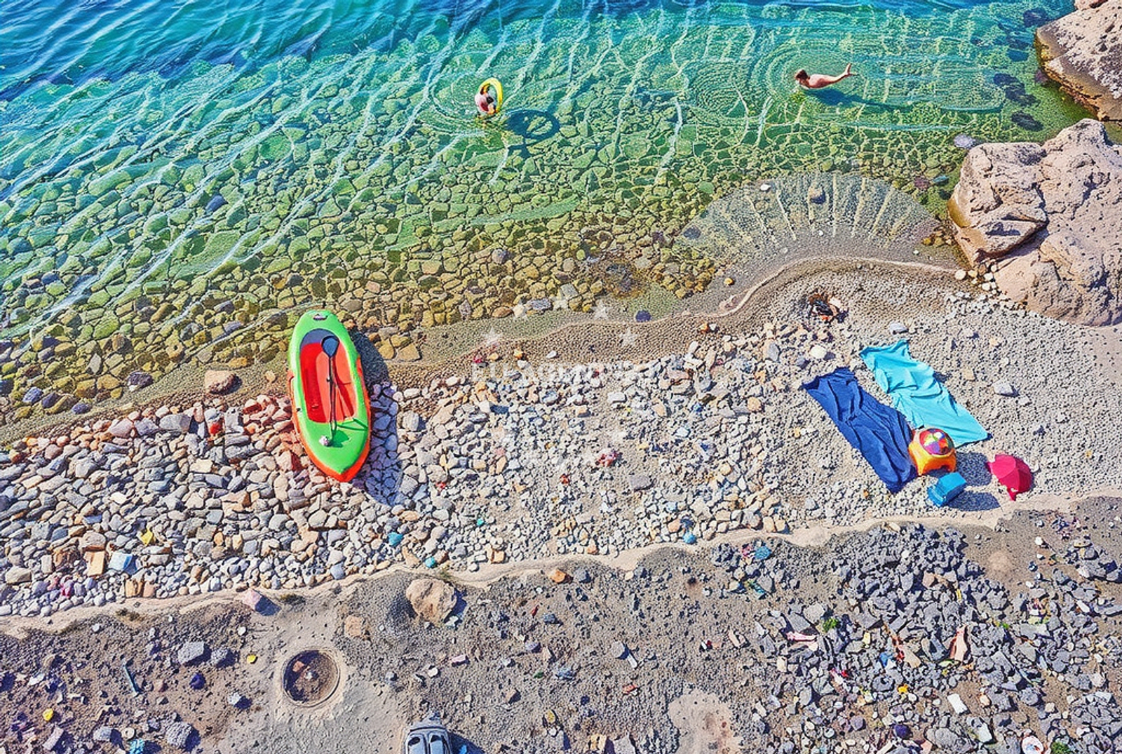 Shoreline and swimming area at Žičara sredina, Stinica in Žičara sredina