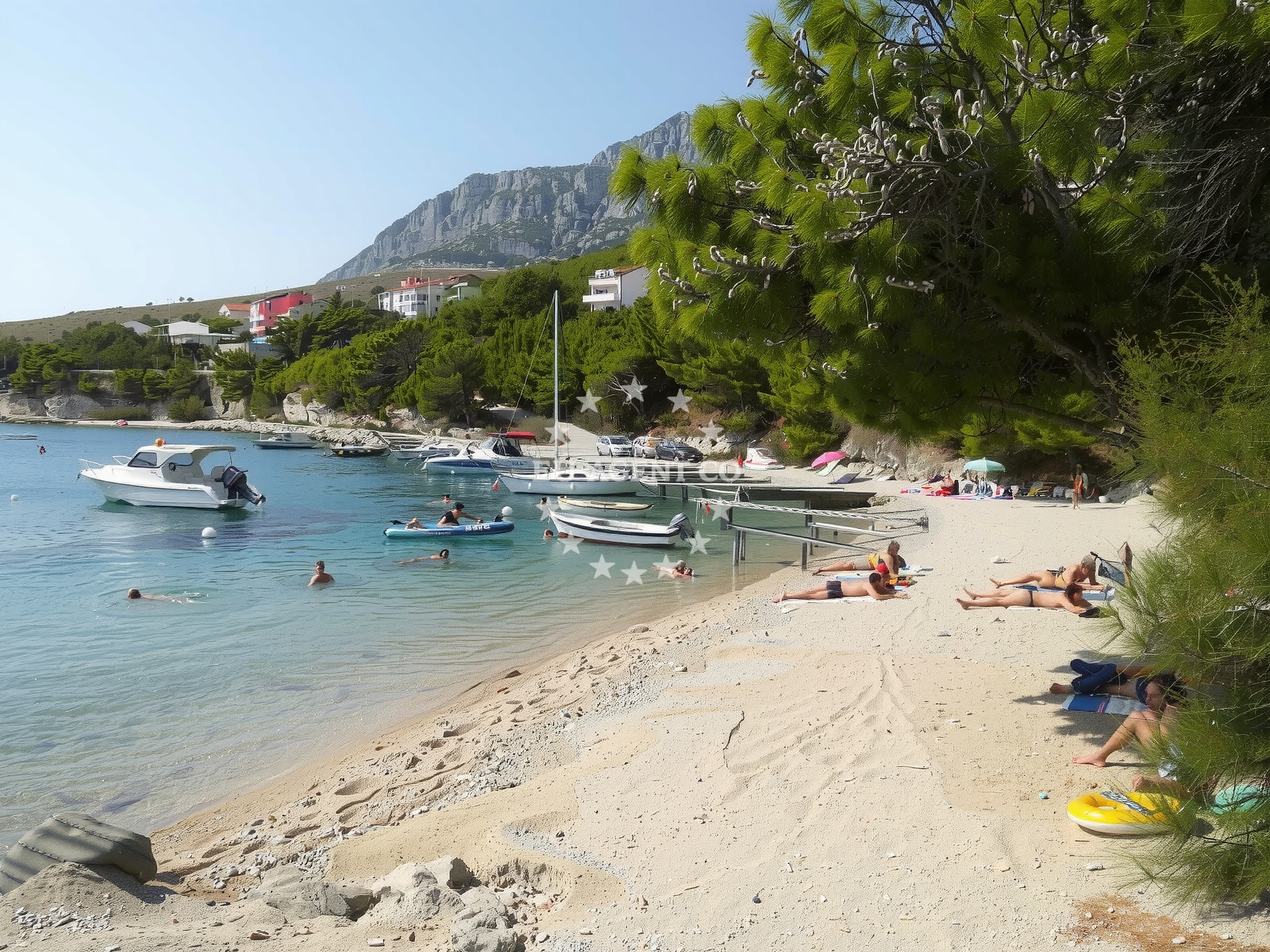 Beach facilities and surroundings at Zicova Riva beach in Ivašnjak I, Lokva Rogoznica