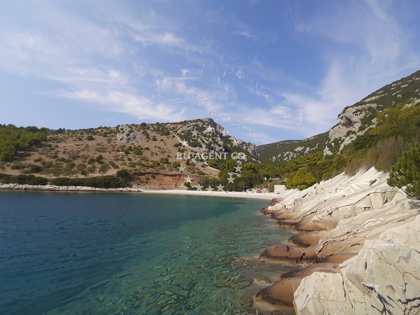Shoreline and swimming area at Zirje beach in Nakal 5, Selca