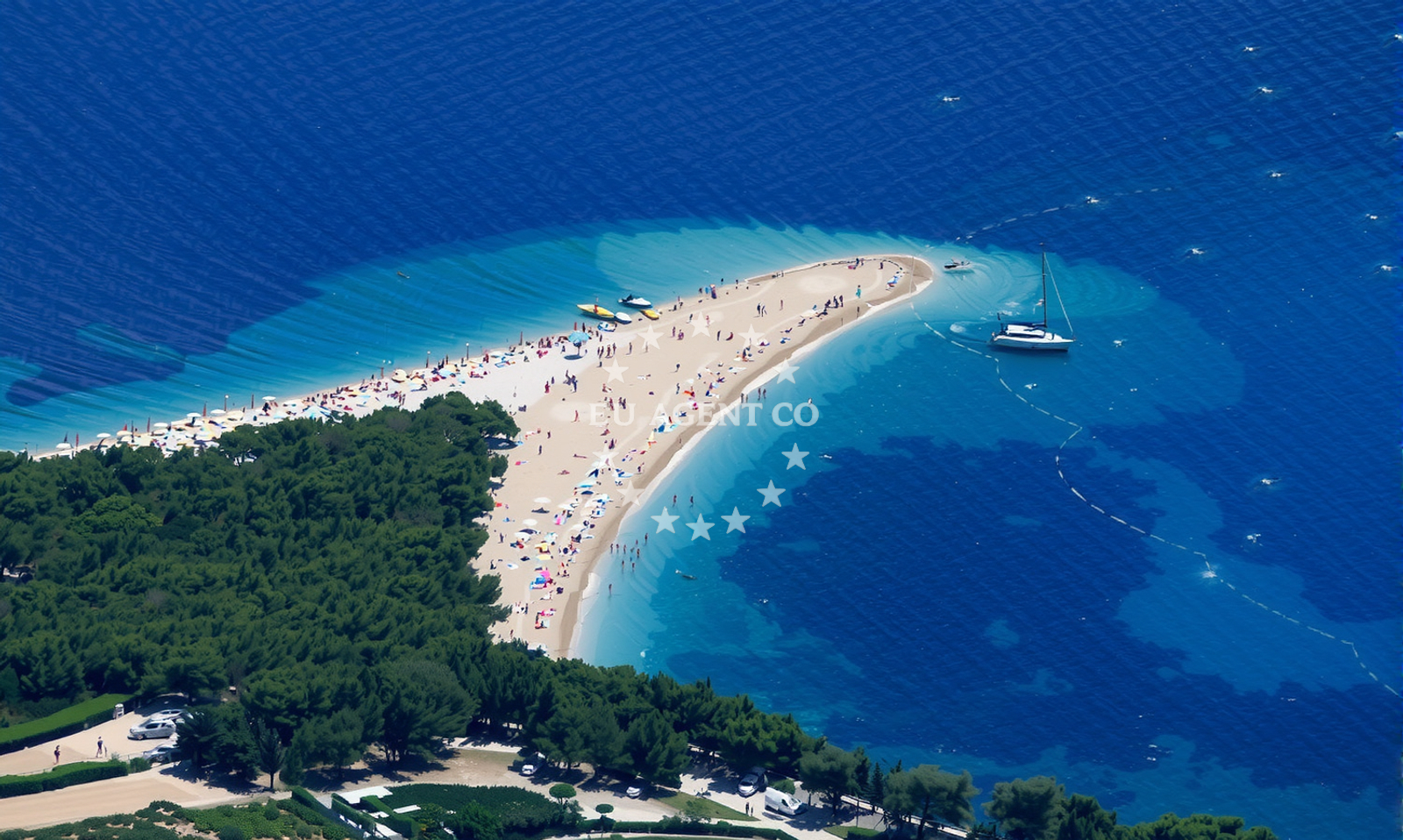 Sea and coastal view of Zlatni rat beach in Put Zlatnog Rata 64, Bol