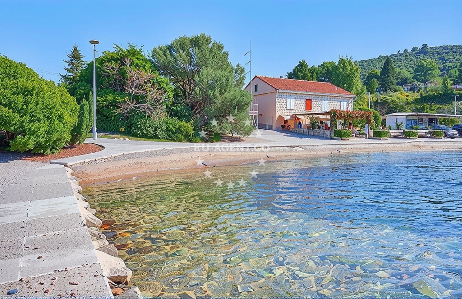 Beach facilities and surroundings at Žrnovska Banja sredina, Žrnovo (Korčula) in Žrnovska Banja sredina