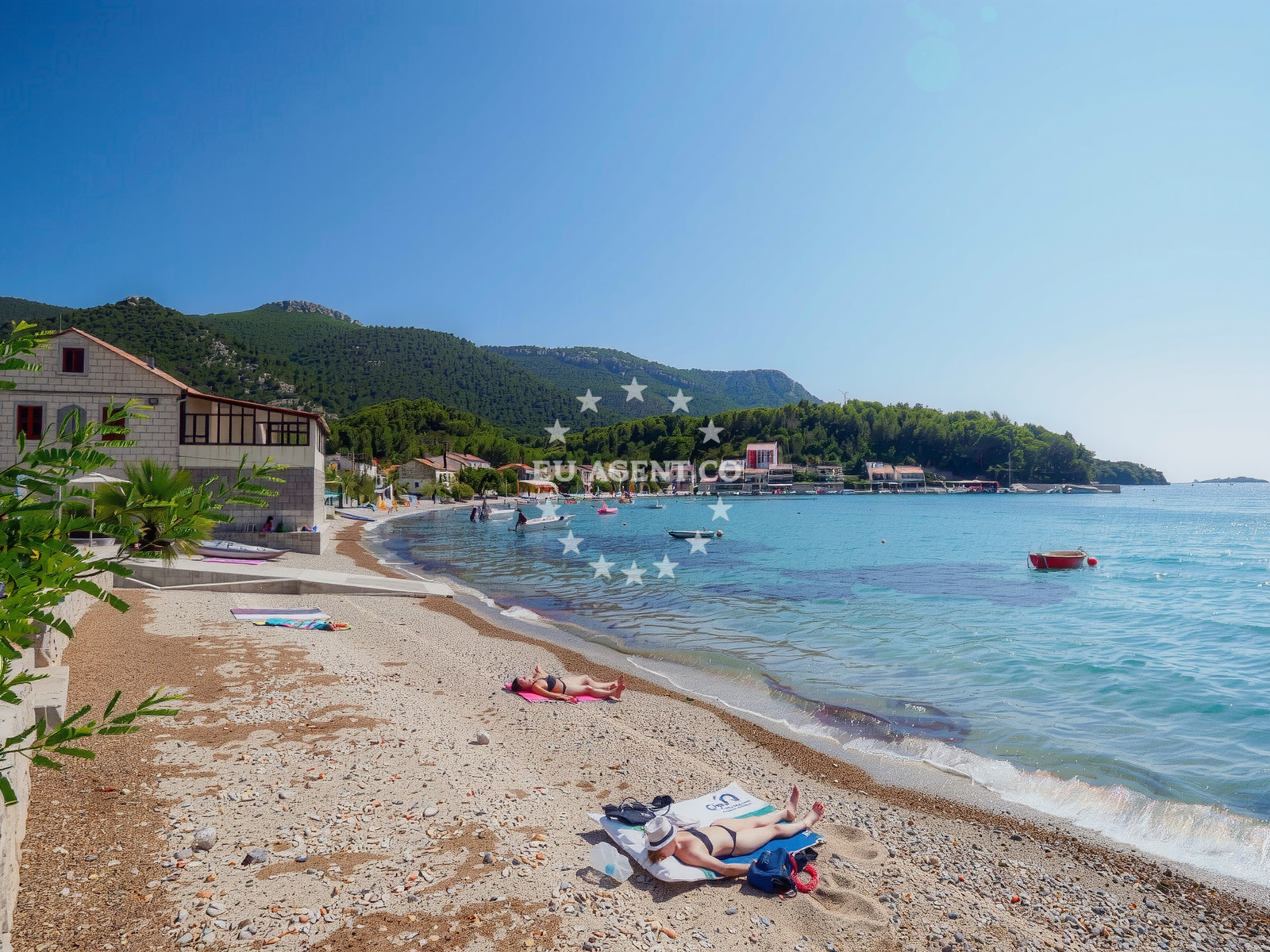 Shoreline and swimming area at Zuljana beach in Sutvid 1, Janjina, Janjina