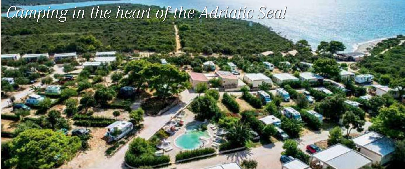 The campsite Ugljan Resort is located on the island of Ugljan, one of the largest islands in the Zadar archipelago. Surrounded by olive groves and Mediterranean vegetation, it offers to its guests a unique camping experience. The campsite is ideal for couples and families looking for peace and quiet, as well as comfort and relaxing holidays. You can feel the spirit of the island's old settlements in the numerous narrow streets with stone houses in the towns of Kali and Preko, just a twenty-minute drive from the campsite.