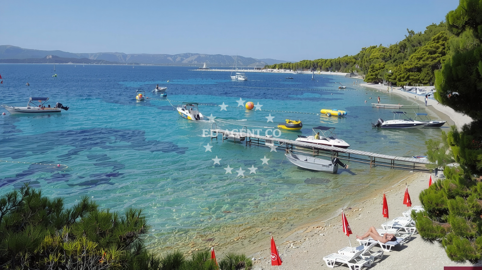 Sailboat mooring at buoy field in Bol, Central Dalmatia