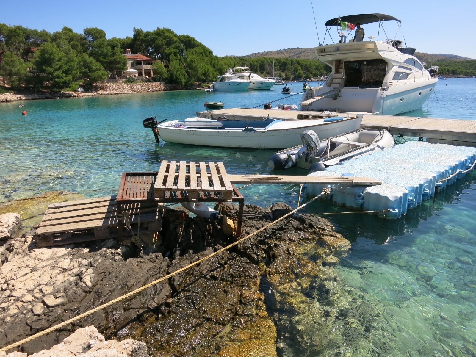 Yachts mooring at Konoba Barba Luka Jetty, Brač Island