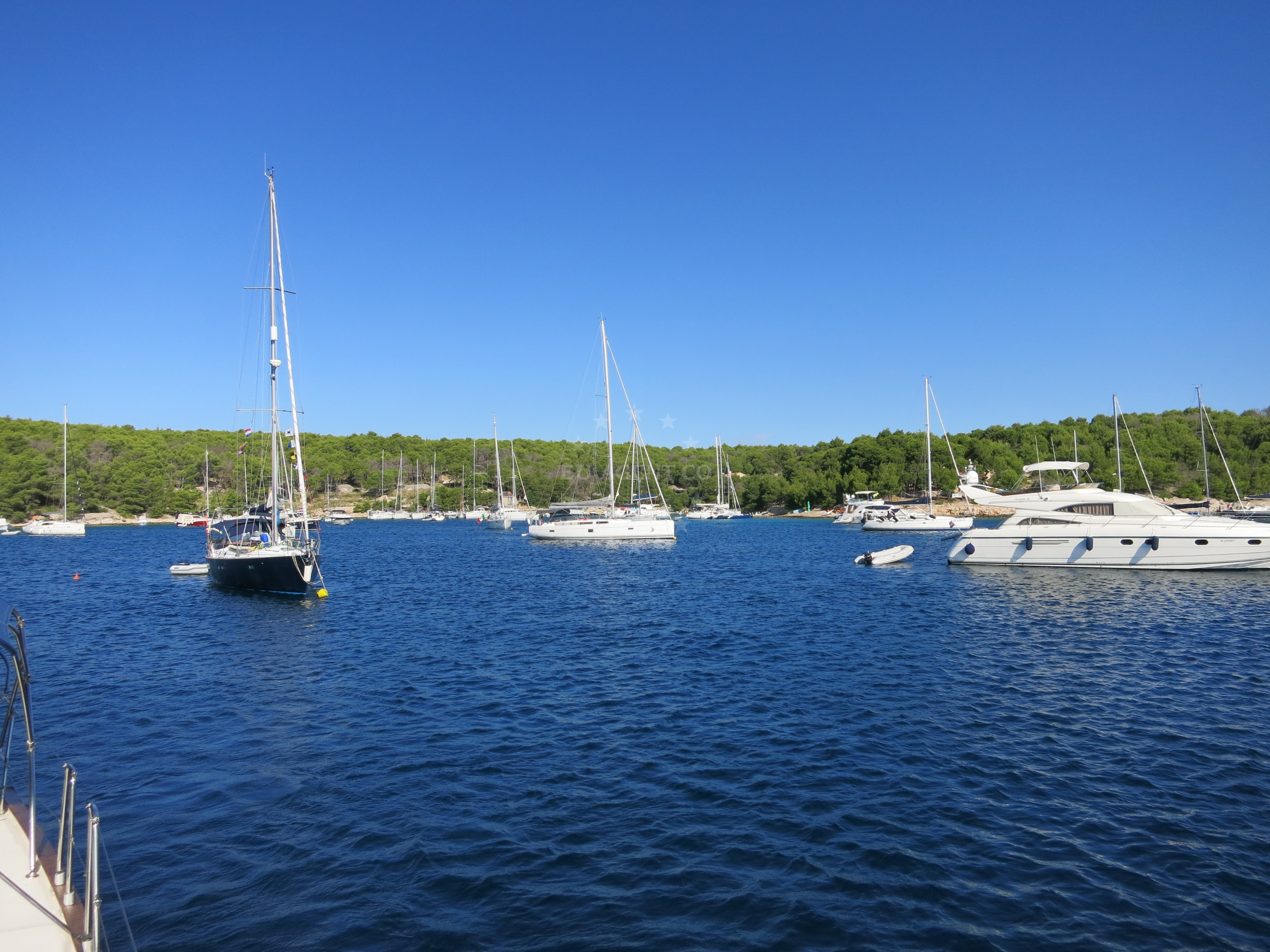 Sailboat moored at Konoba Lucice buoy field, Milna