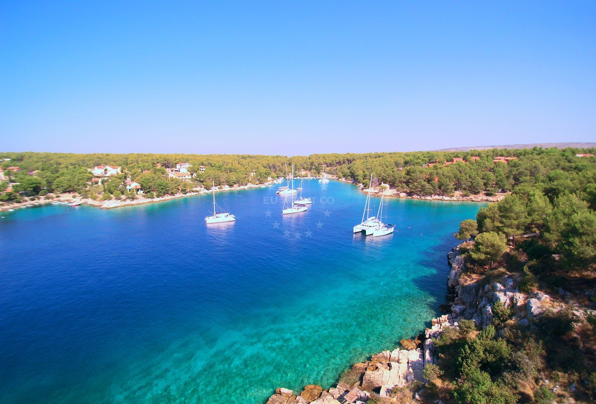 Nautical mooring buoys in Osibova Bay, Brač