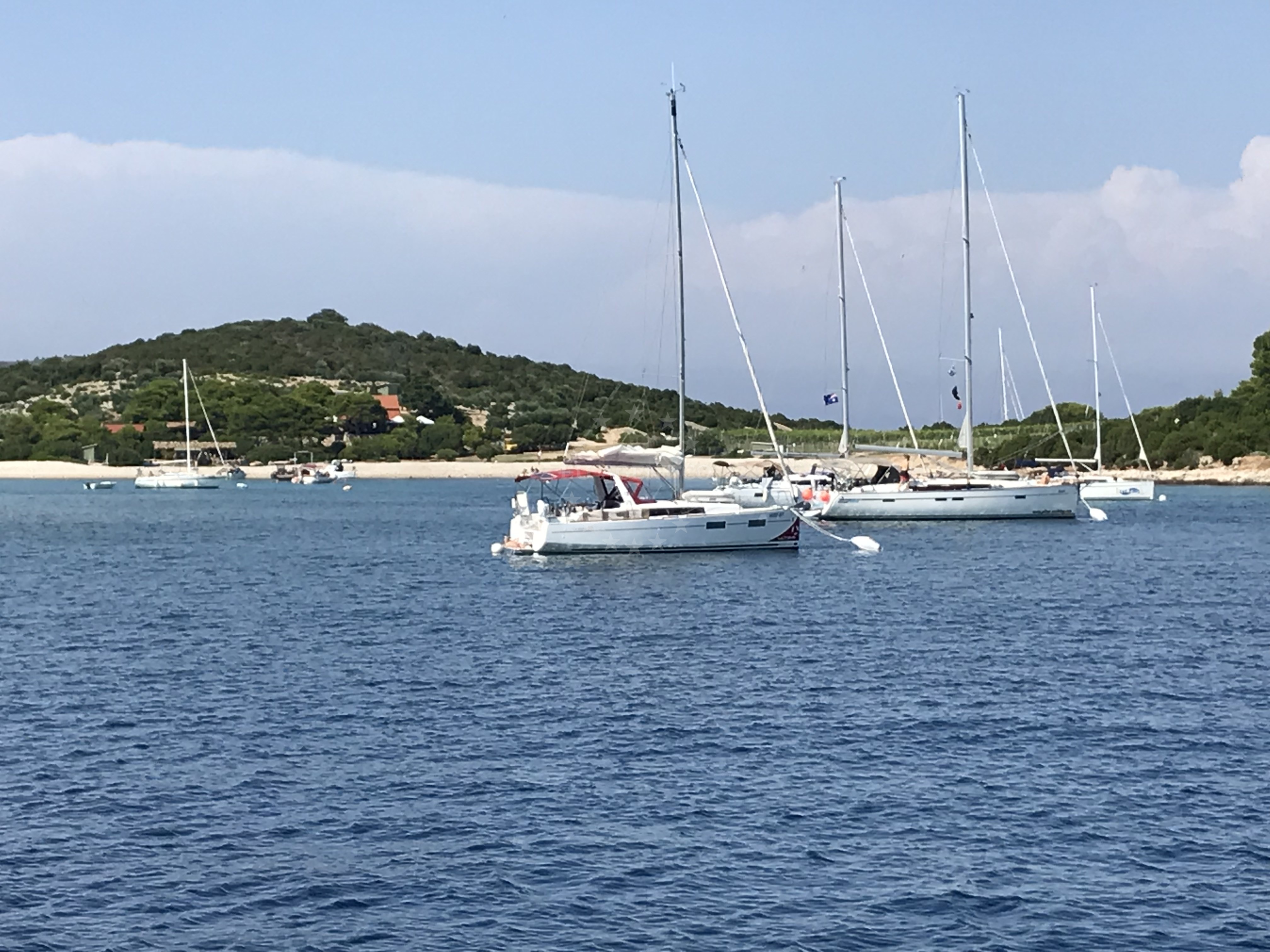Motorboat mooring at Konoba Budikovac buoy field, Croatia