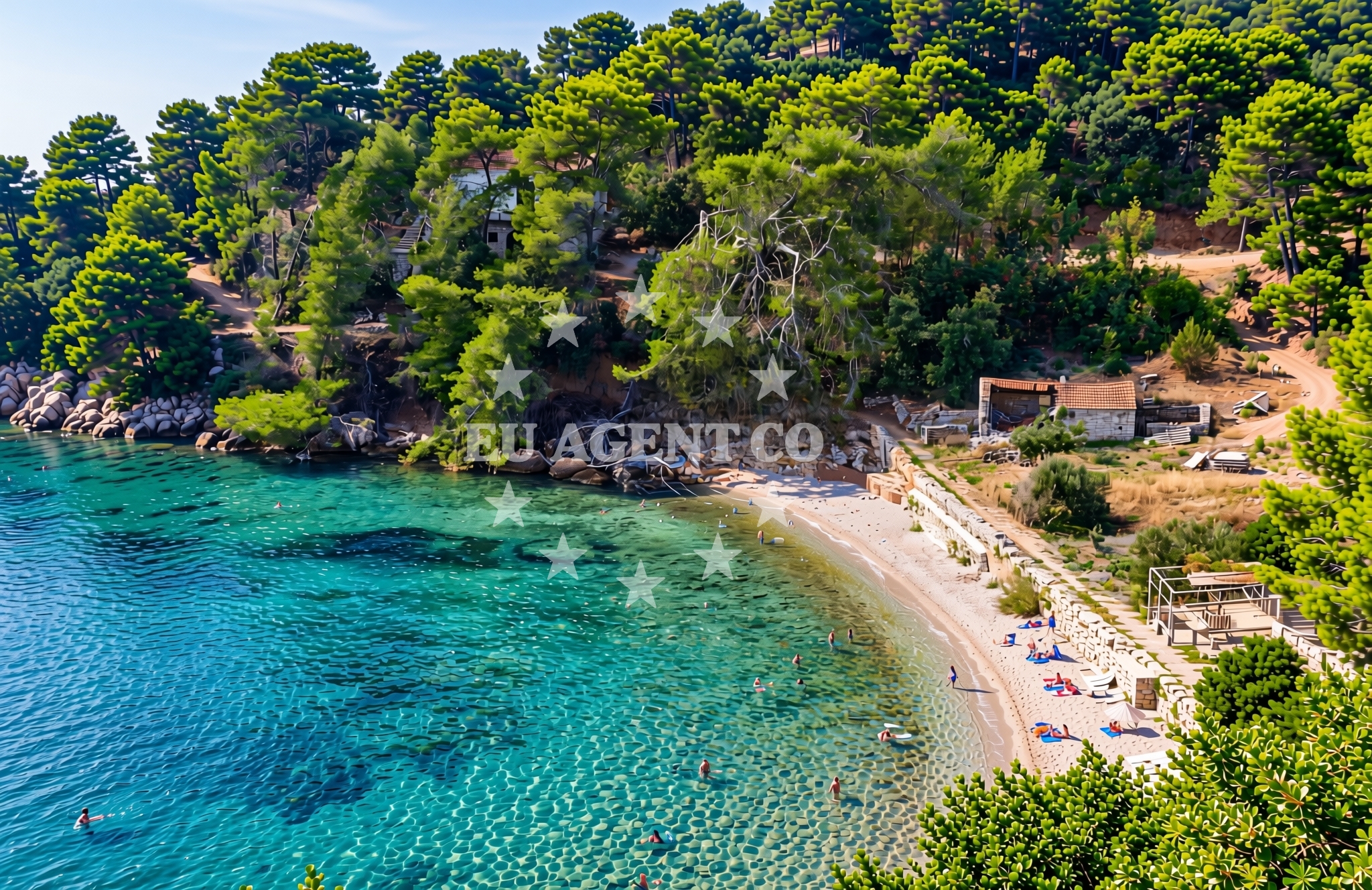 Shallow quay with mooring lines at Bogomolje, Hvar