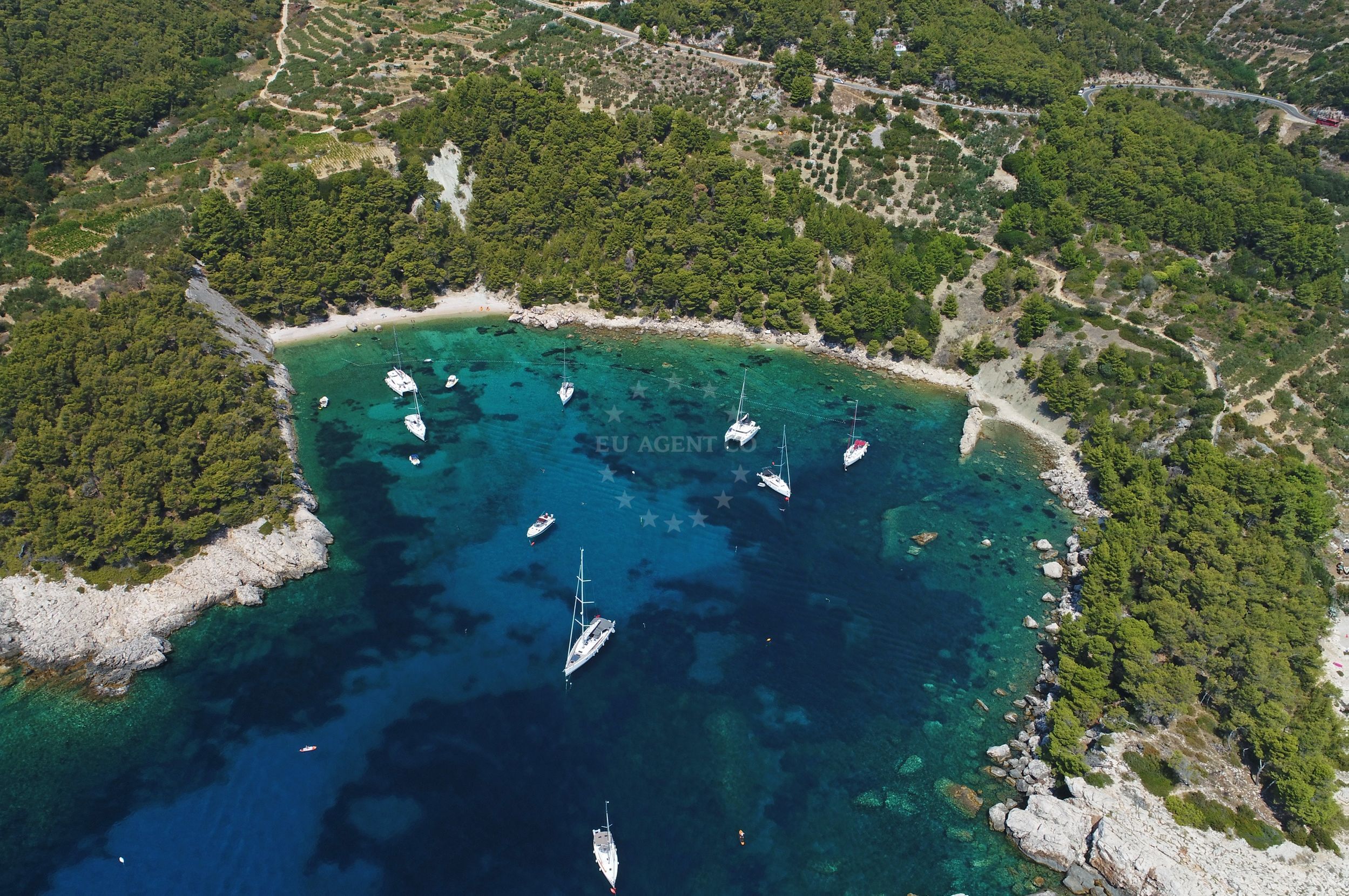 Coastal view near Borce bay buoy field mooring location in Milna on the island Hvar, Croatia