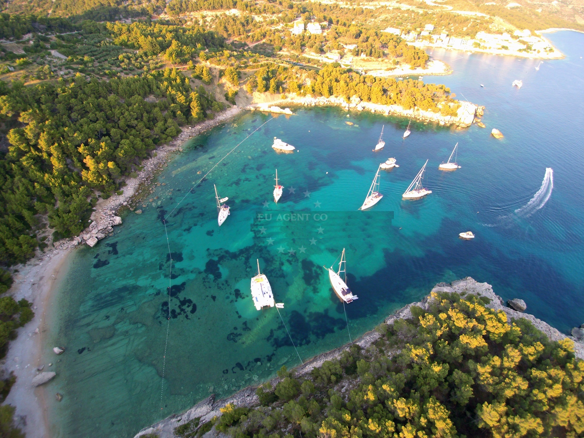 Coastal view near Borce bay buoy field mooring location in Milna on the island Hvar, Croatia