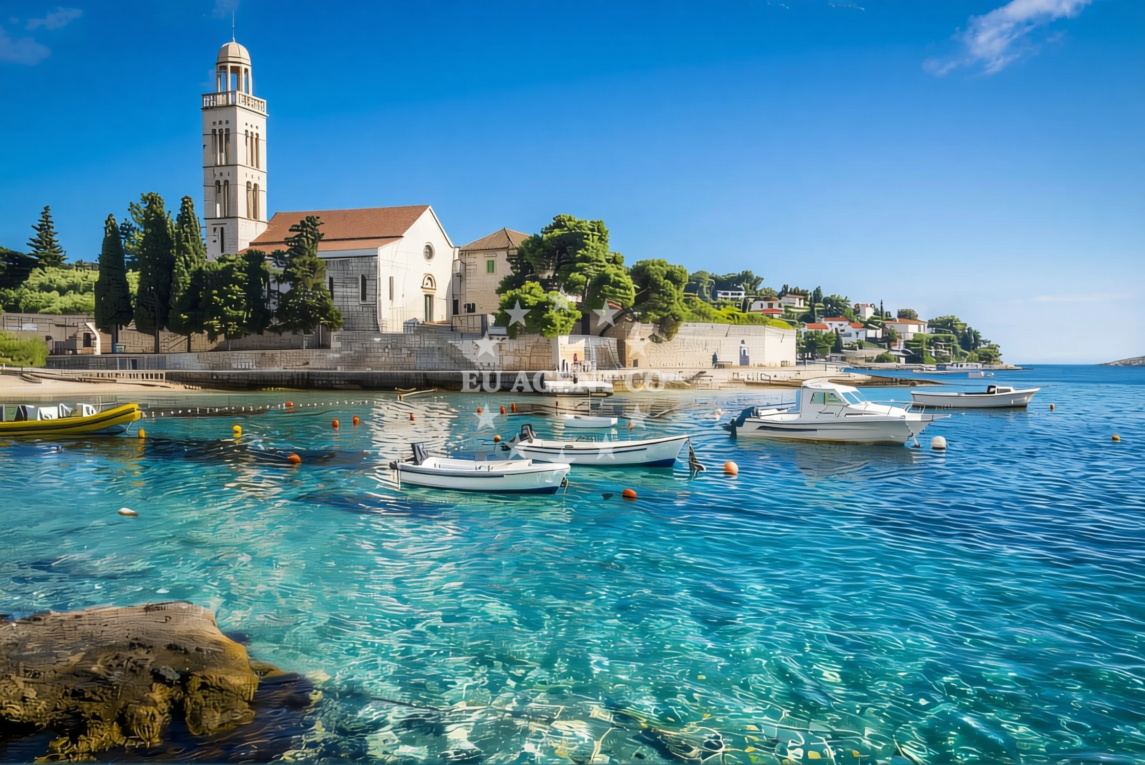 Quay location on the island of Hvar, Croatia with boats anchored nearby