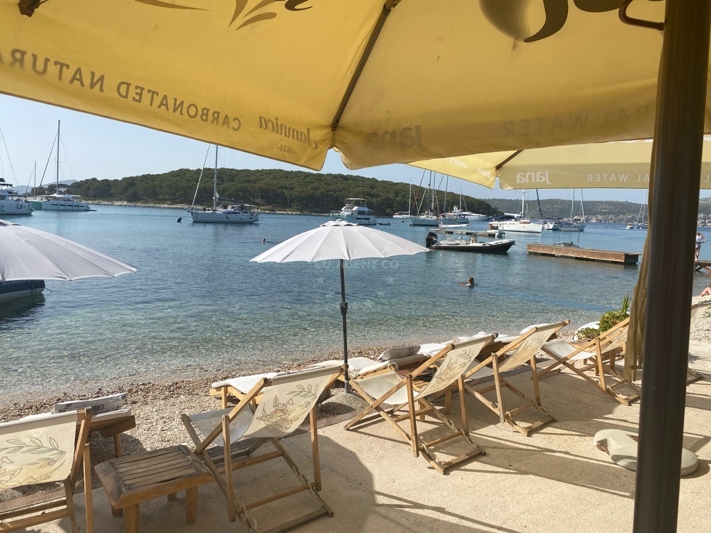 Yacht moored at Mamato Bar buoys, Marinkovac Island, Croatia