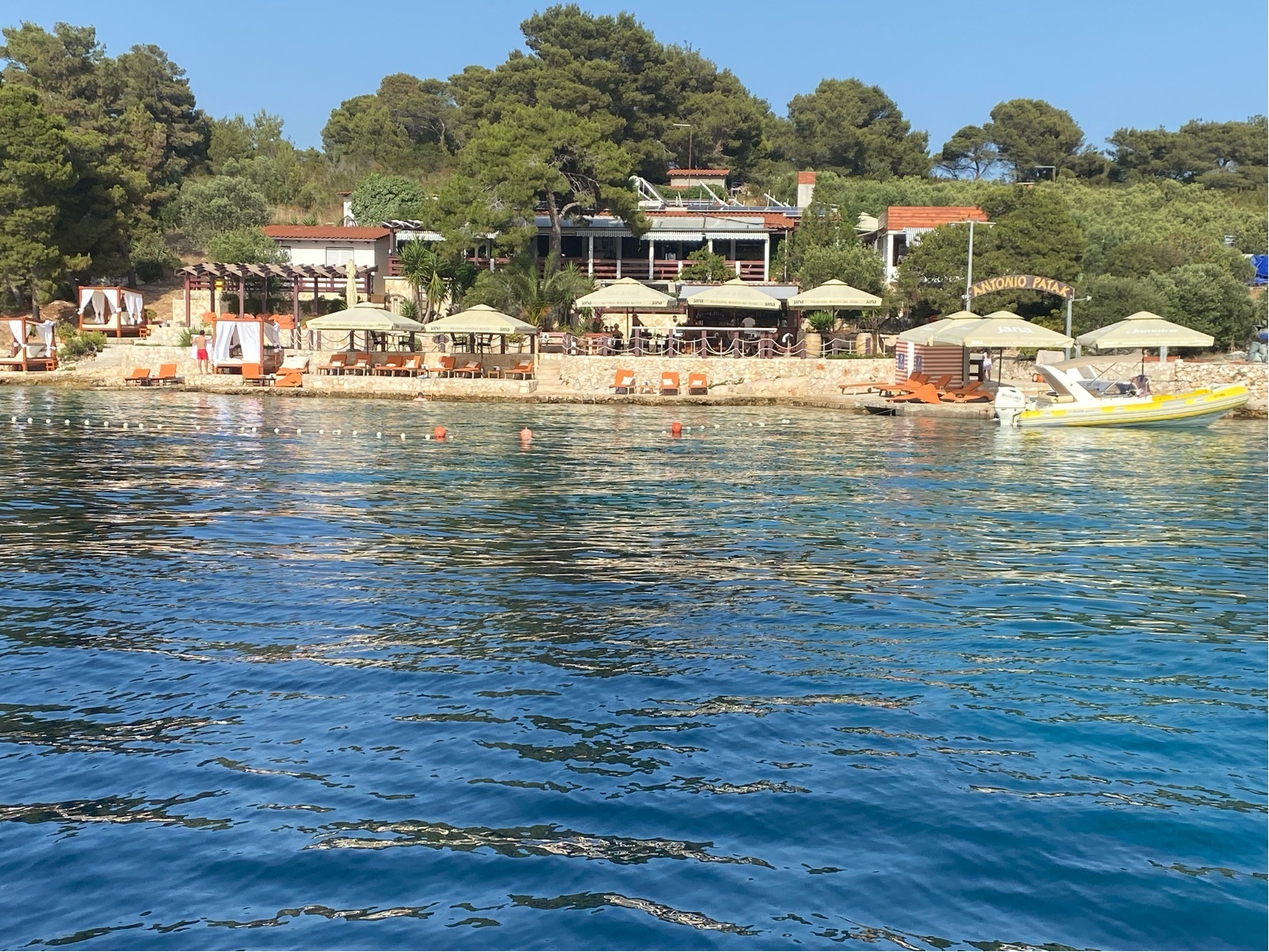 Rubberboat mooring at quay on Marinkovac Island