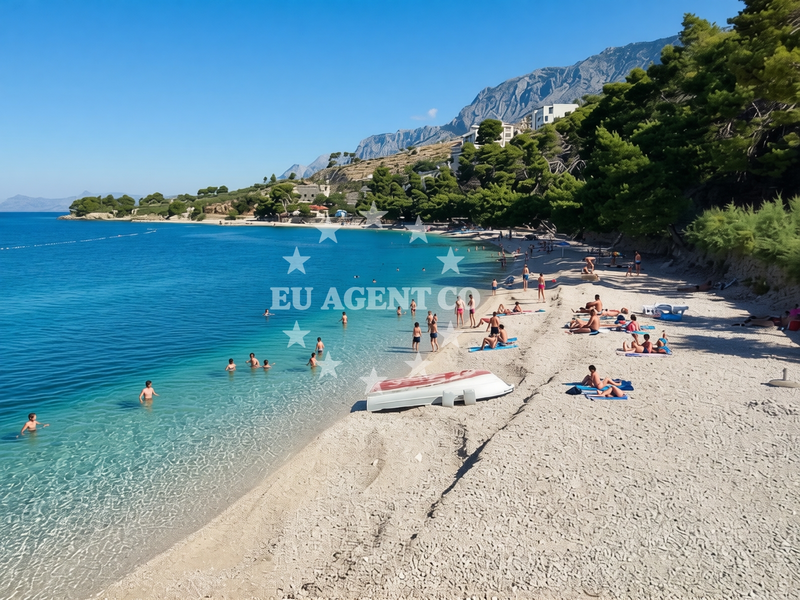 Coastal view of Podgora with buoy field and harbor