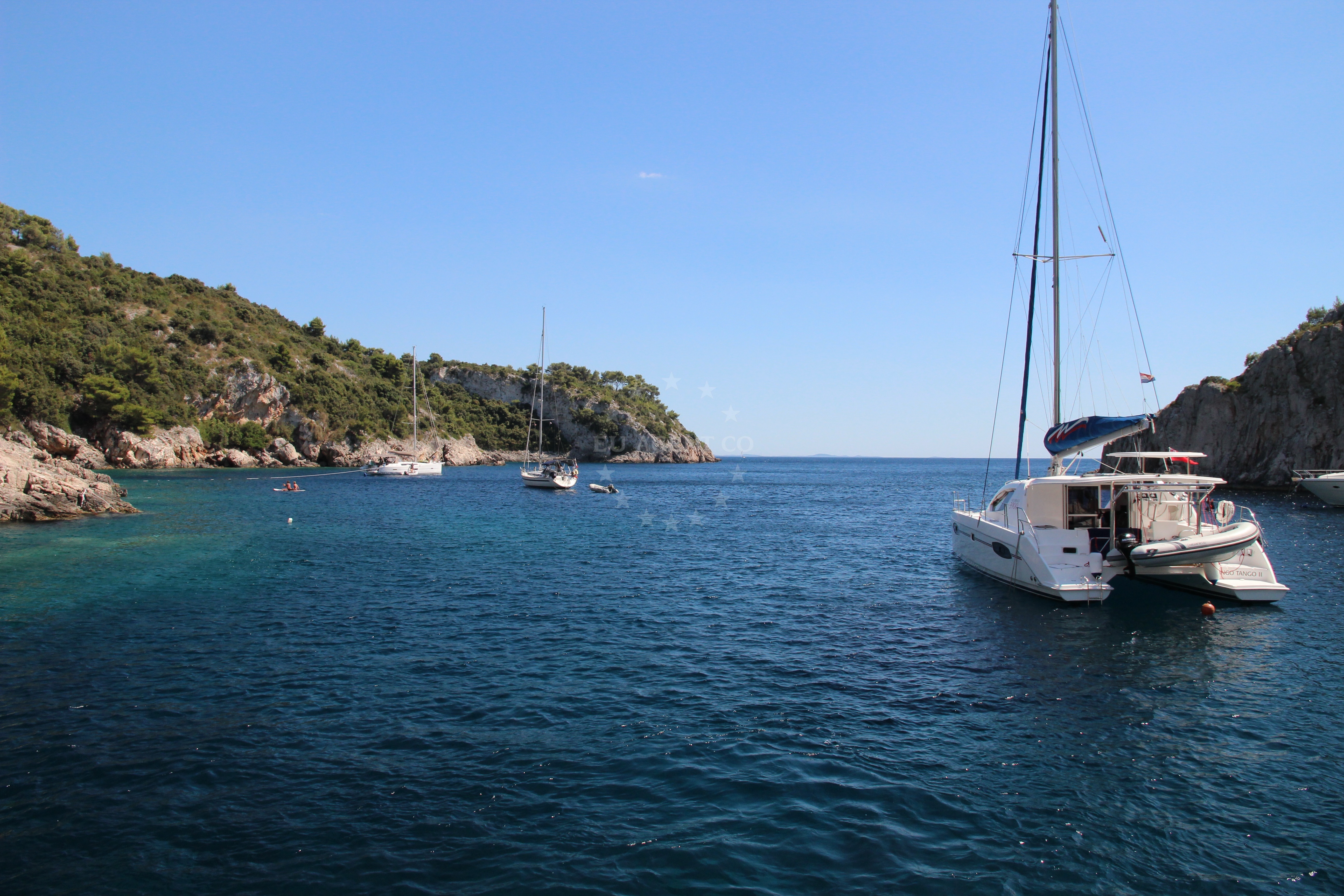 Nautical view of Šolta Island buoy field and surrounding coastline