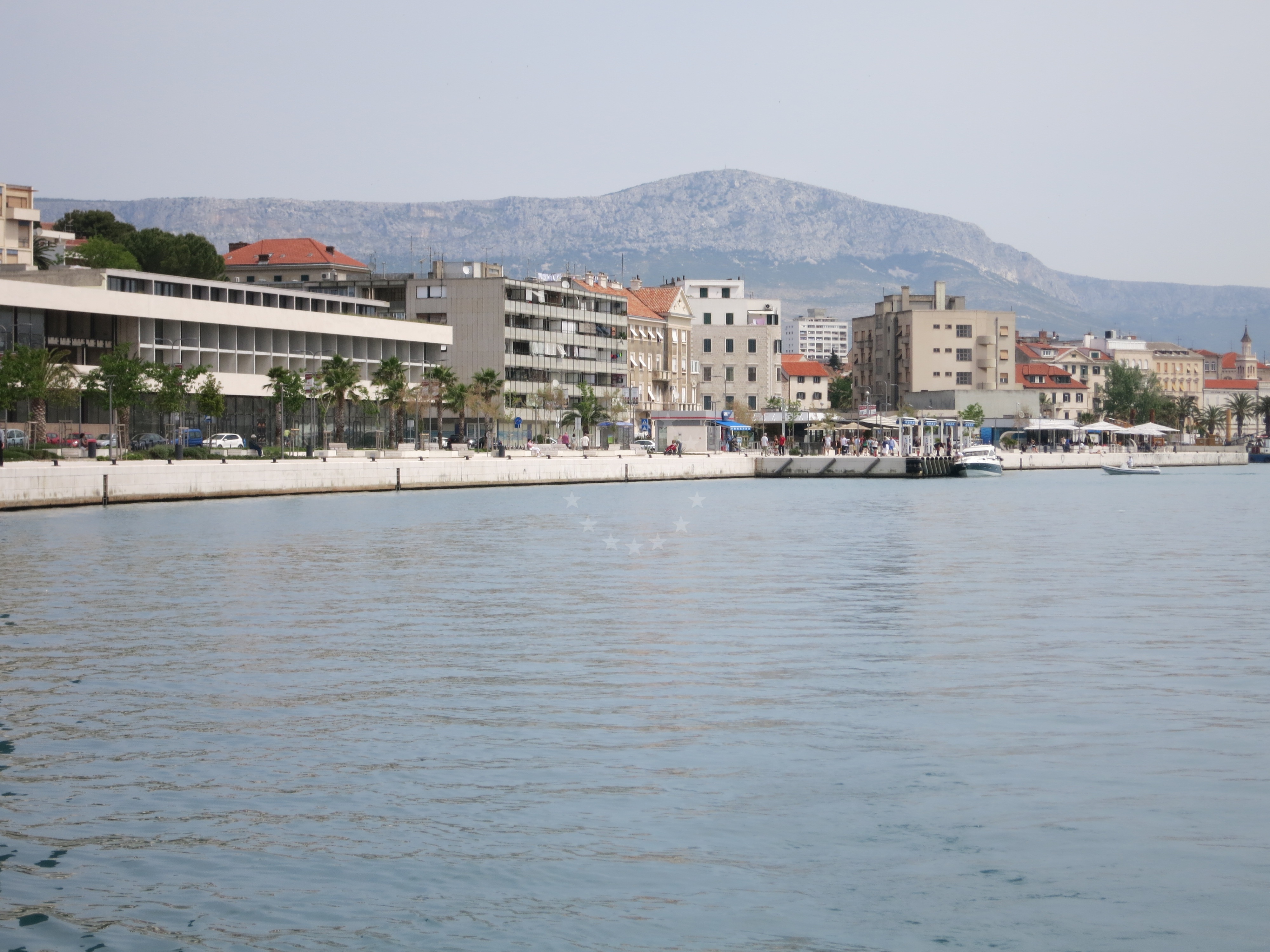 View of Promenade quay showing mooring buoys and proximity to ACI Marina Split