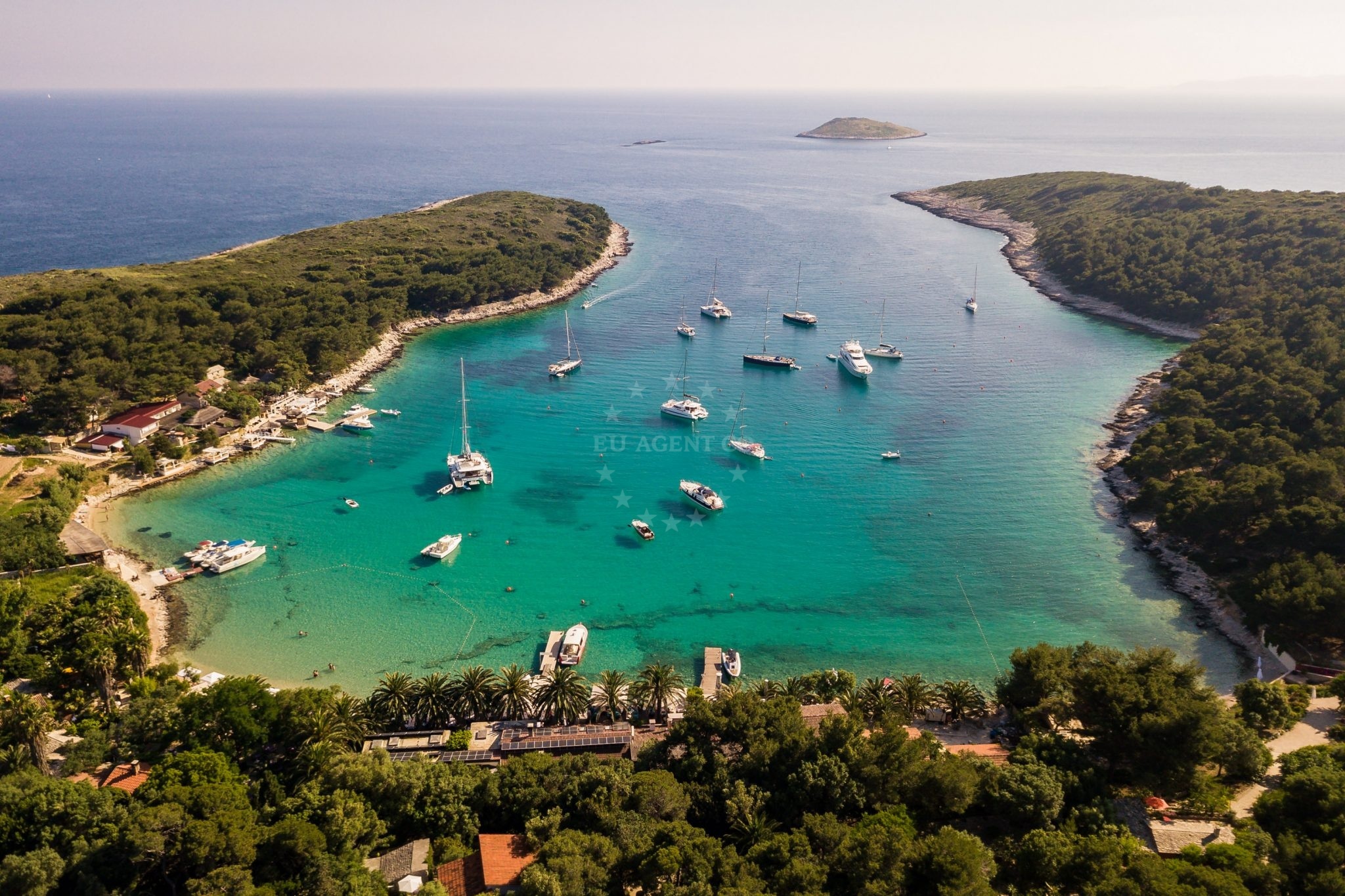 Buoy field in Vinogradisce Bay, St. Klement Island, Central Dalmatia
