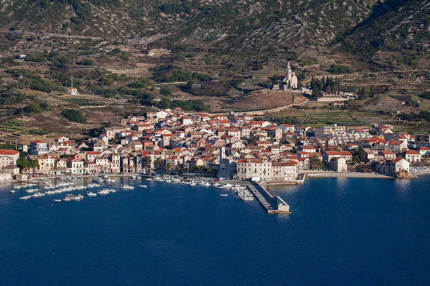 Yacht approaching Komiza Buoy Field in Central Dalmatia, Croatia